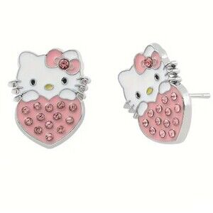 Hello kitty silver‎ Earrings studs with pink gems